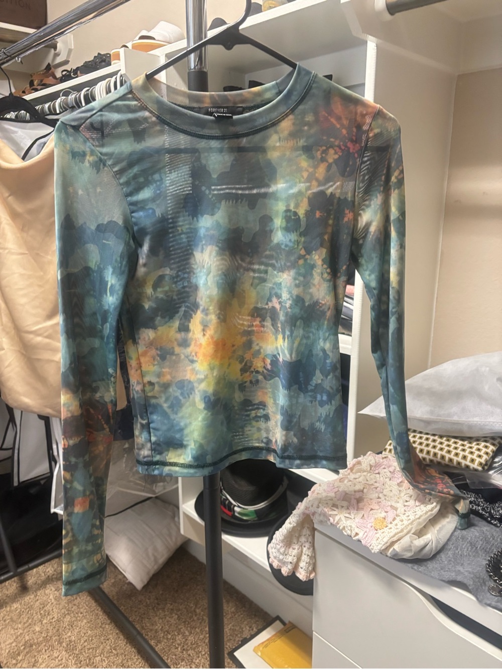 Forever 21 Multicolor Tie-Dye Long Sleeve Top – Blue, Green, Yellow